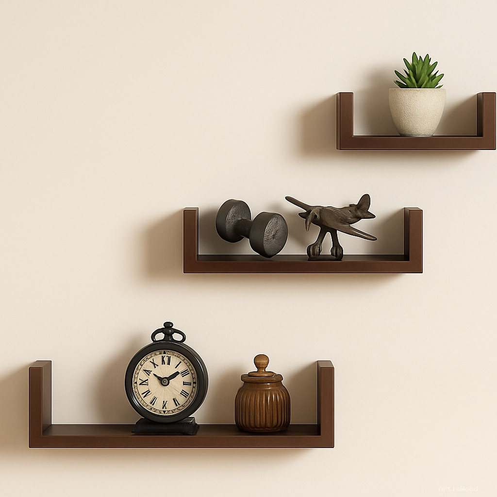 Wall Mounted Wooden Organizer for Living Room & Bedroom Decor – Set of 3 MDF (Medium Density Fiber), Wooden Wall Shelf