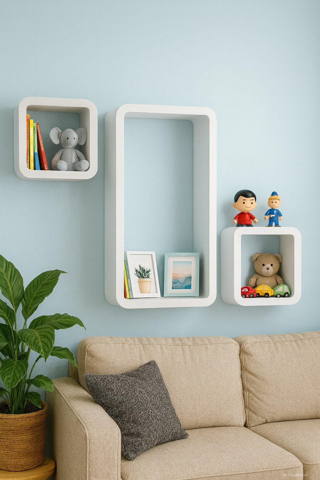 Decorative MDF Wall Shelf Set of 3 | Floating Cube Shelves for Living Room & Bedroom | Modern Home Décor Display Shelves | Brown, White & Clear Color Variants