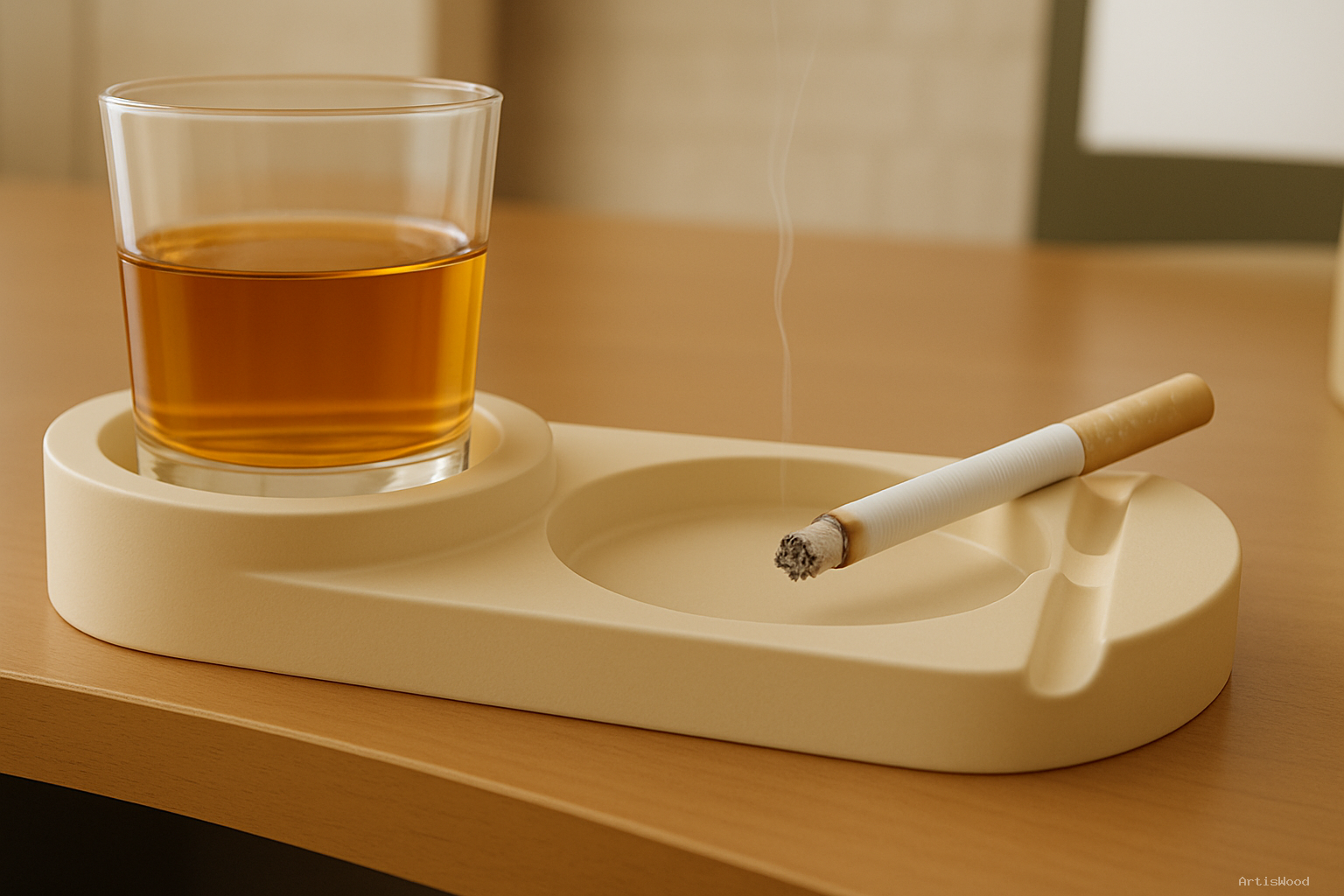 Heat-Resistant, Easy-Clean, Portable Smoking Ashtray for Home, Office Beige Wood Ashtray  (Pack of 2)